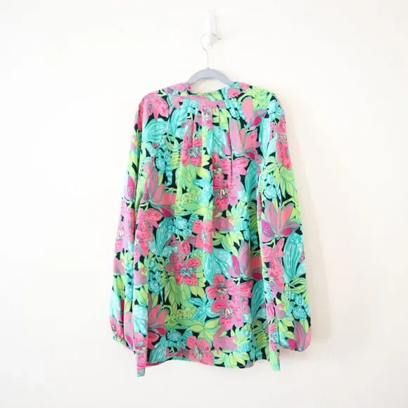 Lilly Pulitzer Size S 100% Silk Elsa Skip On It Top Blouse Frogs Floral - Picture 10 of 13